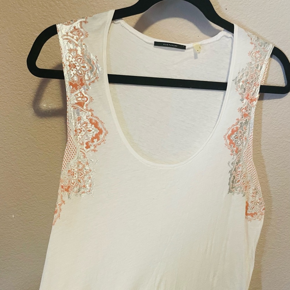 Elie Tahari sleeveless top with Moroccan print